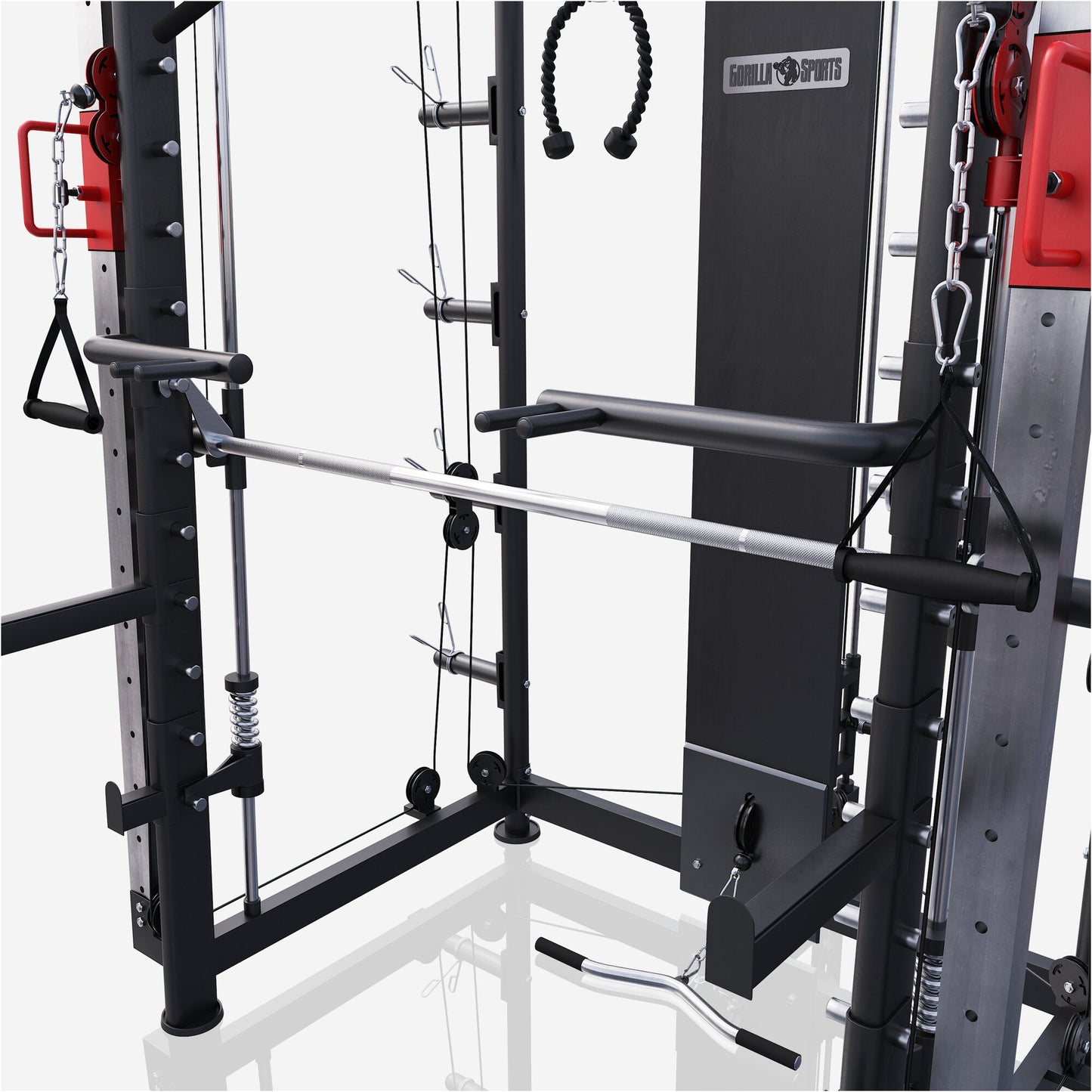 Smith machine multifonction avec câbles et poulies