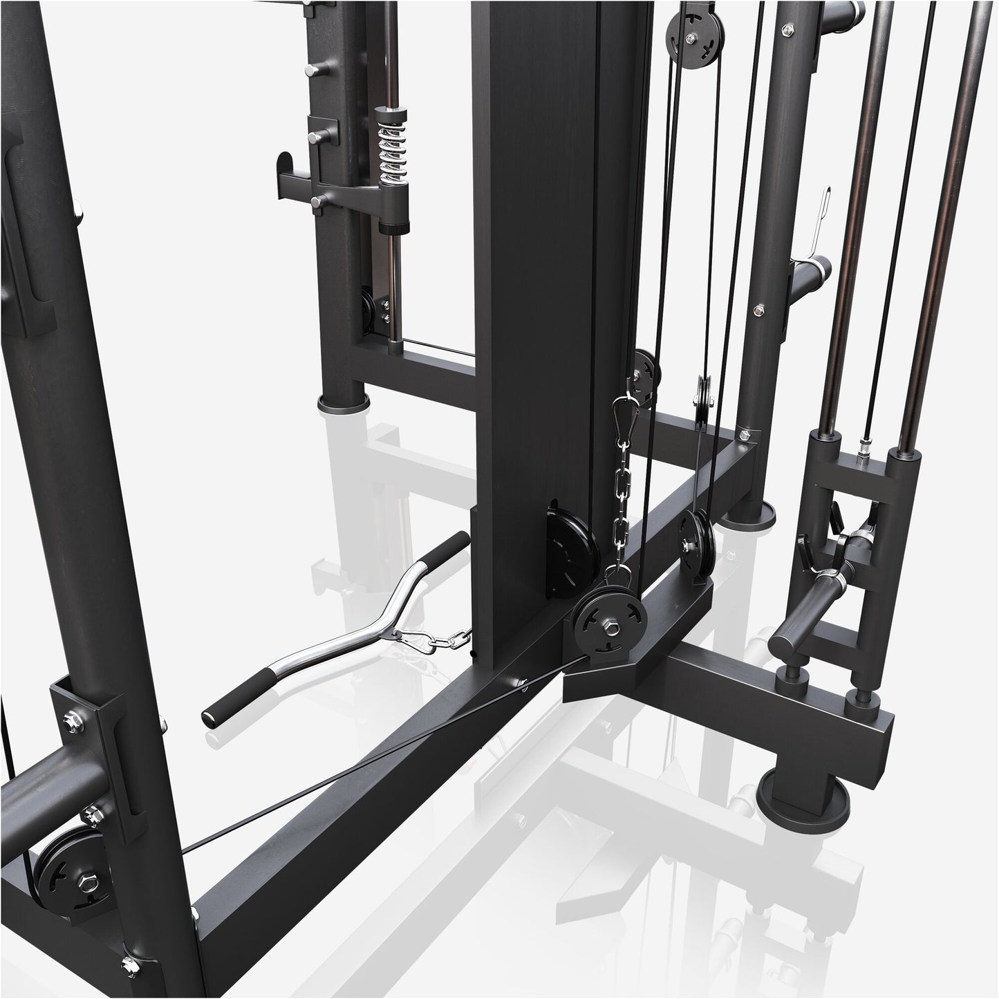 Smith machine multifonction avec câbles et poulies
