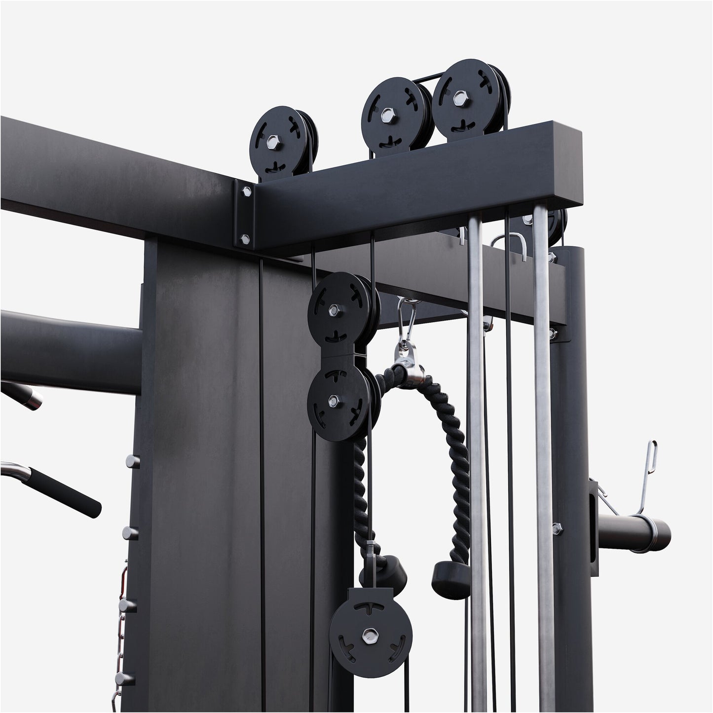 Smith machine multifonction avec câbles et poulies
