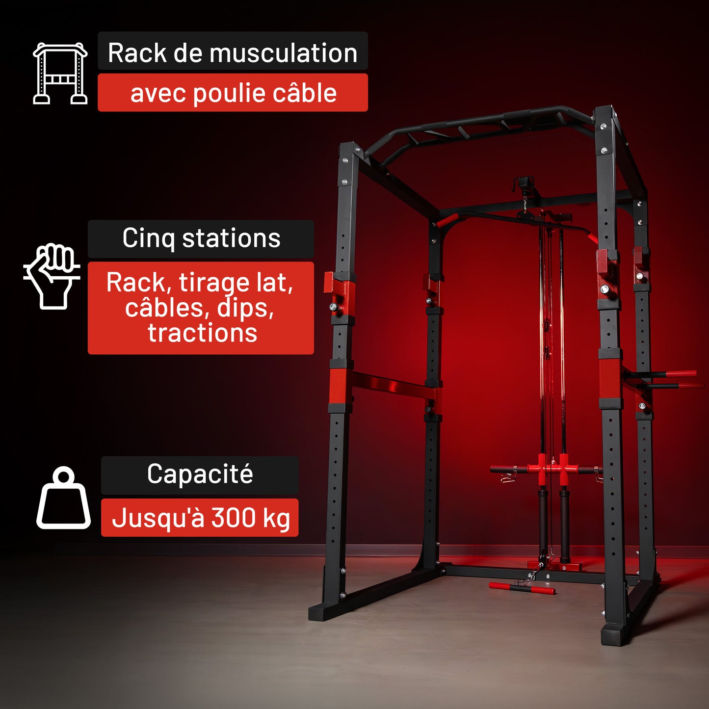 Cage de musculation Power Rack avec poulie intégrée