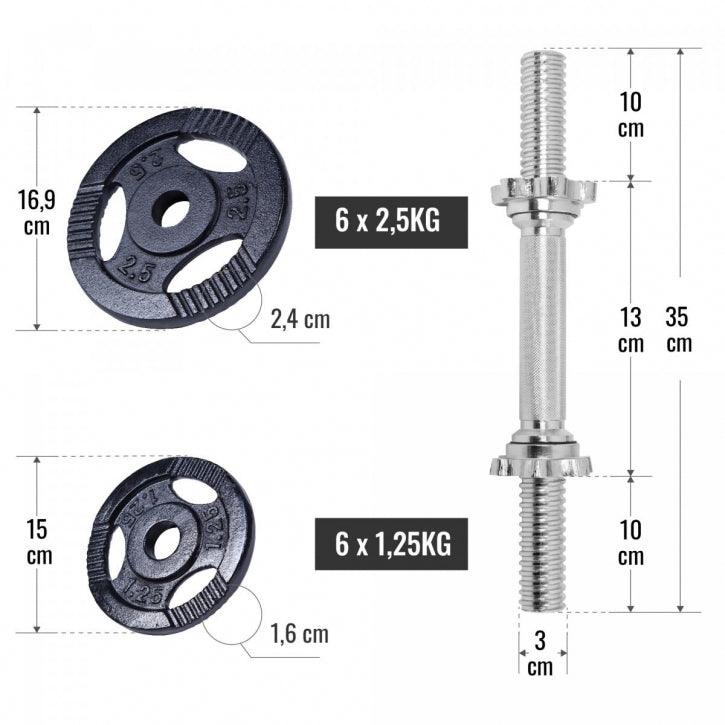 Set d'haltères courts grip 27,5 kg - Gorilla Sports France