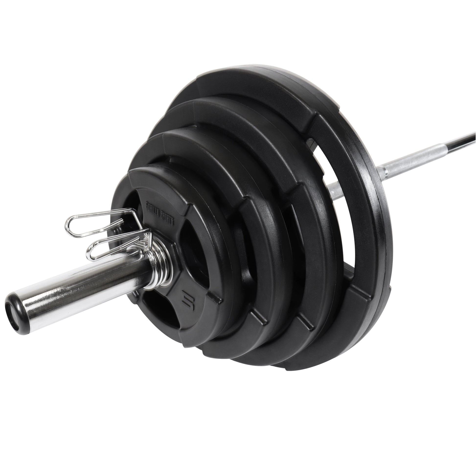 Set d'haltères longs olympiques en plastique avec poignées Gripper 130 kg - Gorilla Sports France