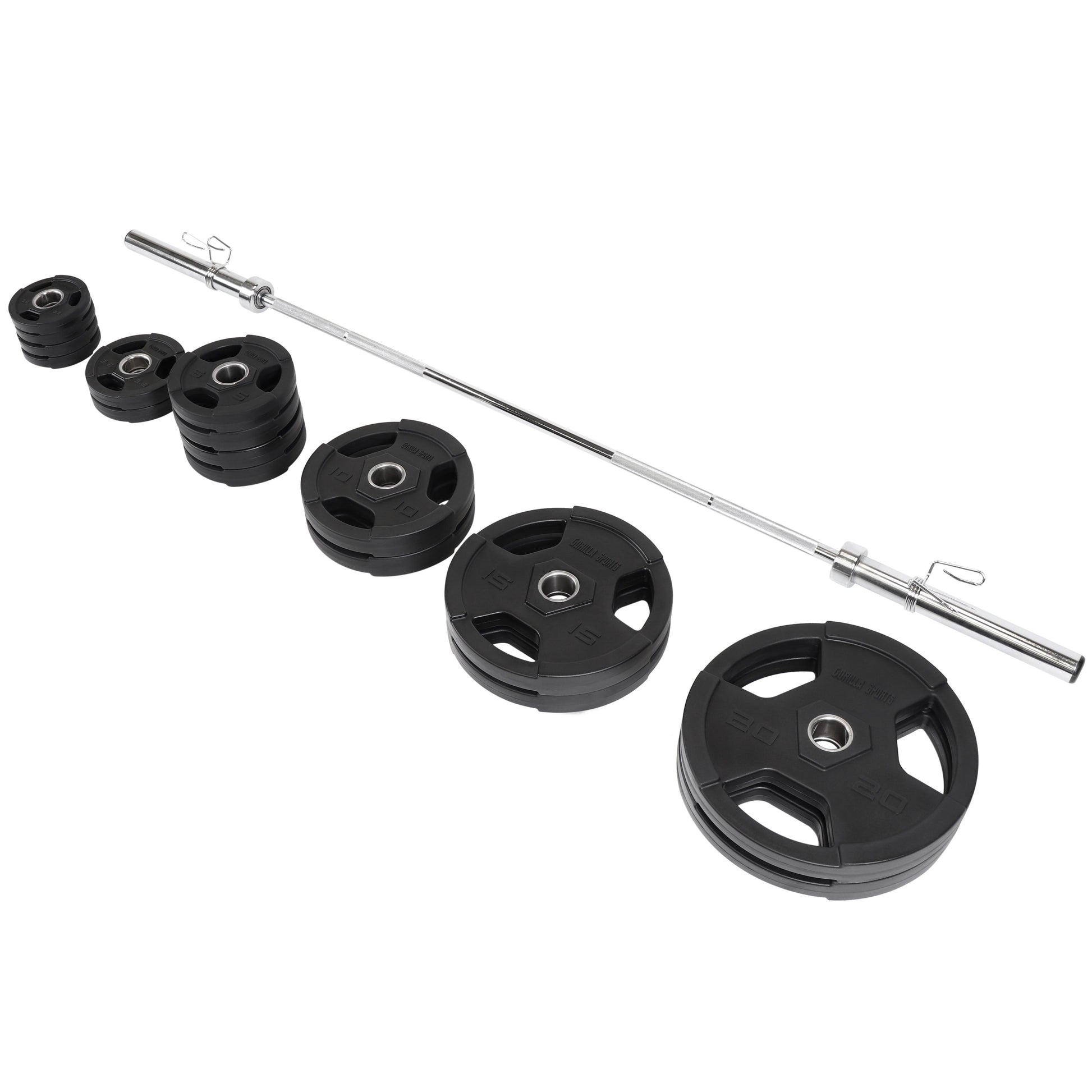 Set d'haltères longs olympiques en plastique avec poignées Gripper 130 kg - Gorilla Sports France