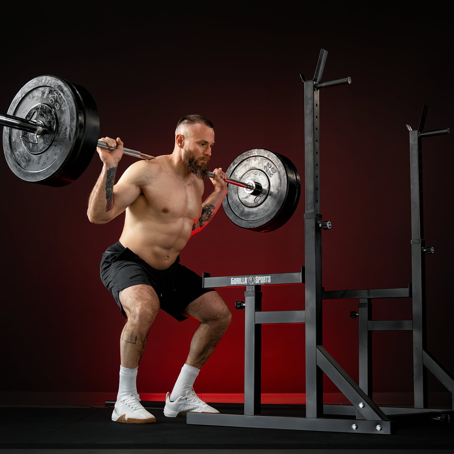 Set d'haltères longs olympiques avec rack à squat