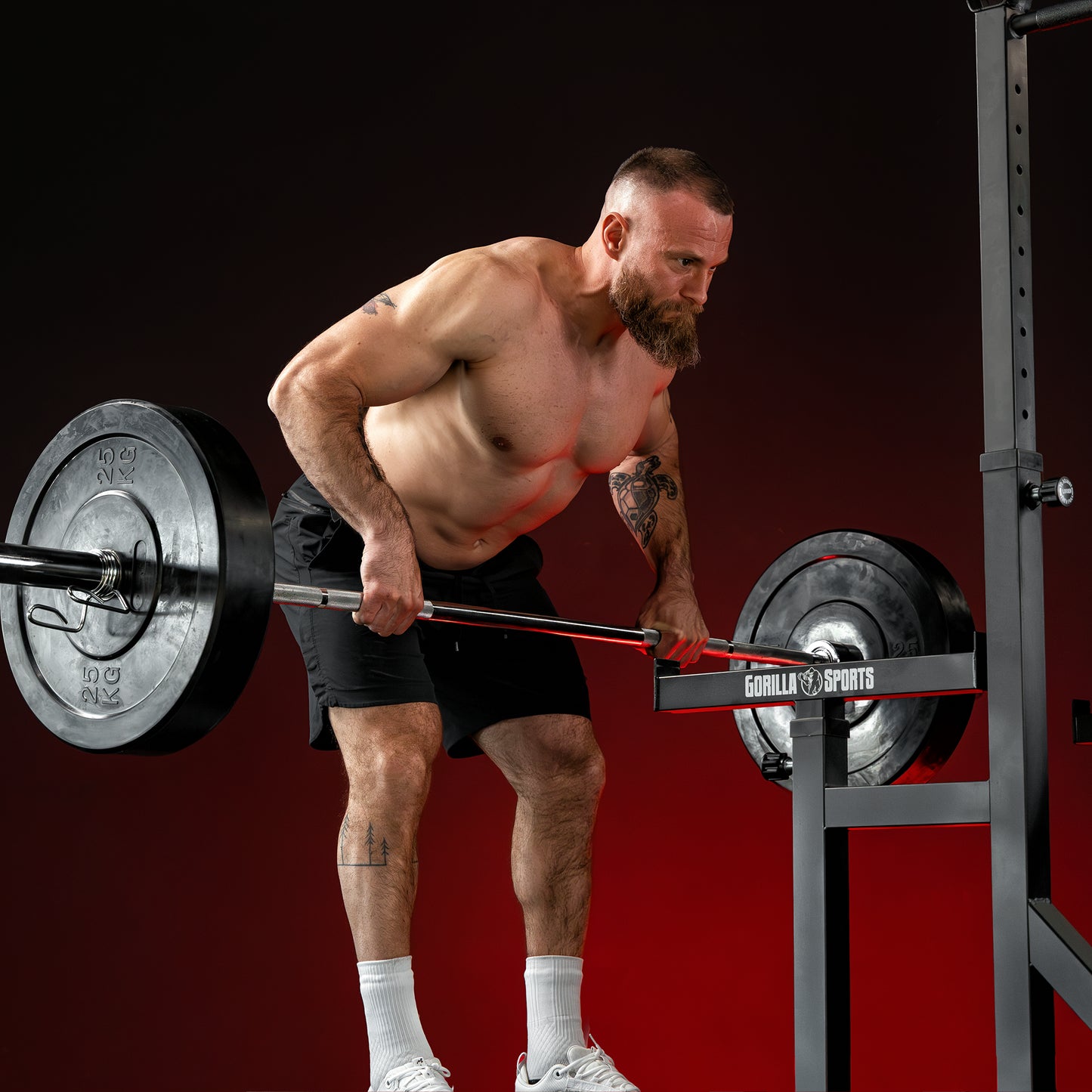 Set d'haltères longs olympiques avec rack à squat