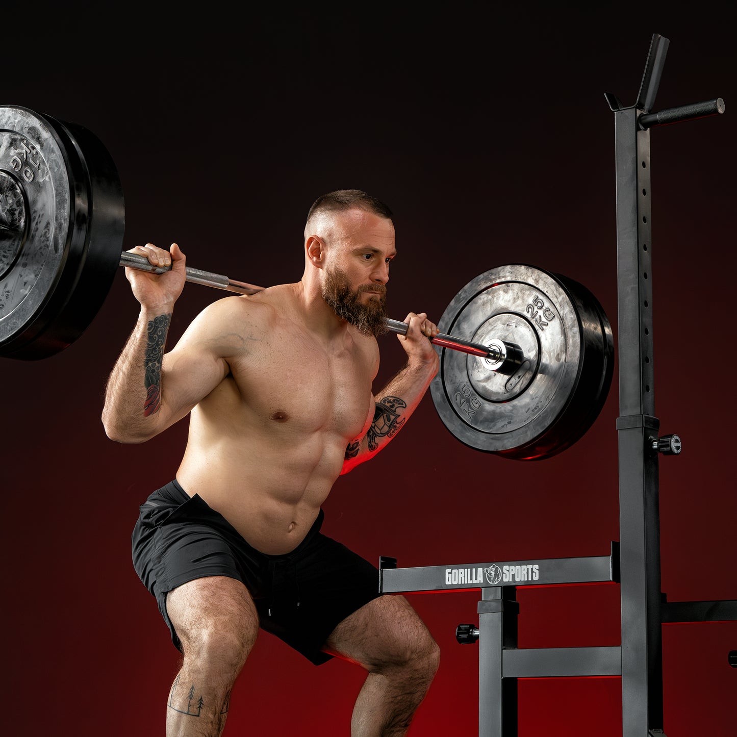 Set d'haltères longs olympiques avec rack à squat