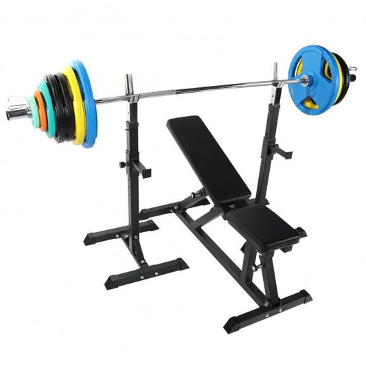 Banc de musculation avec support pour haltères longs et set d'haltères olympiques de 150 kg - Gorilla Sports France