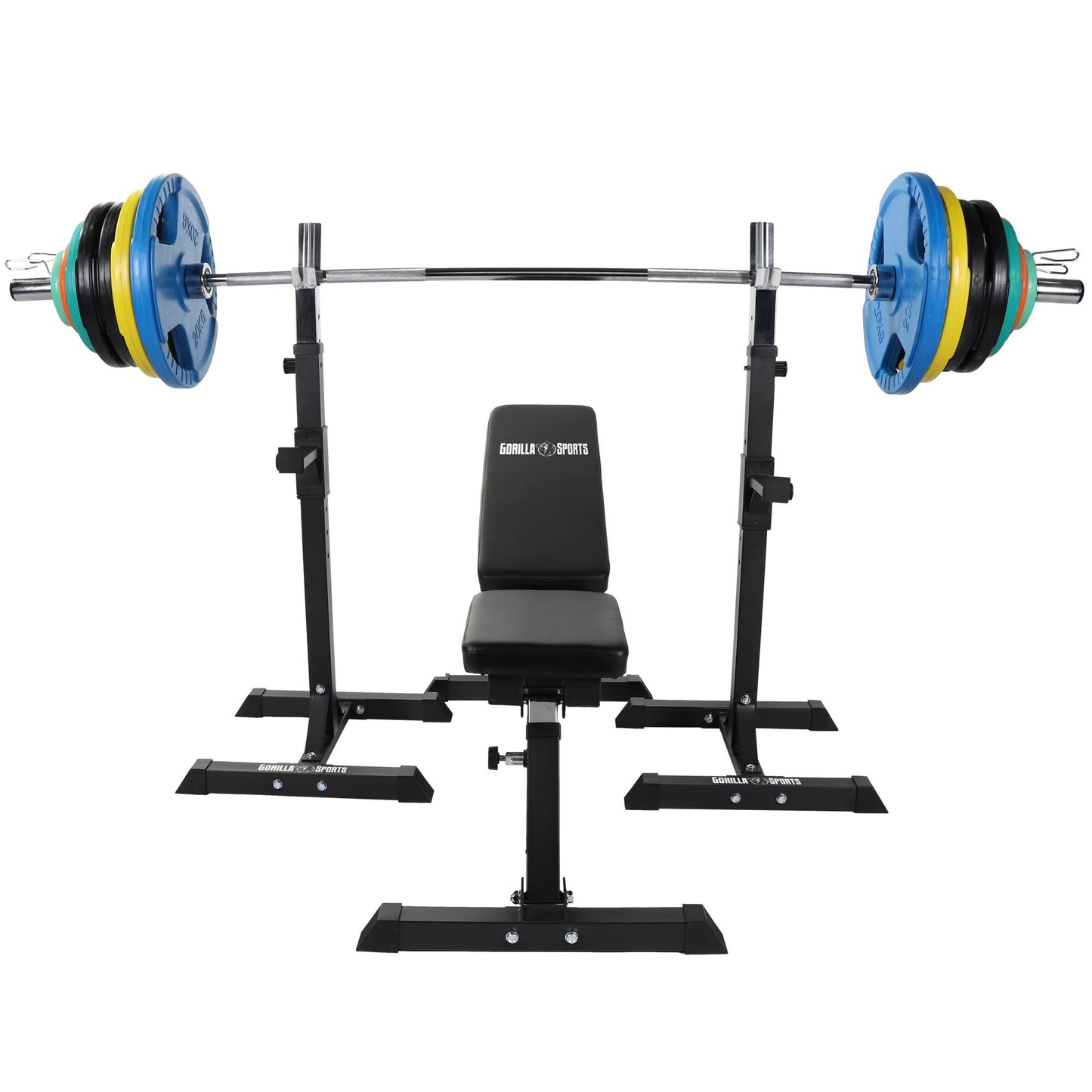 Banc de musculation avec support et set d'haltères olympiques 150 kg