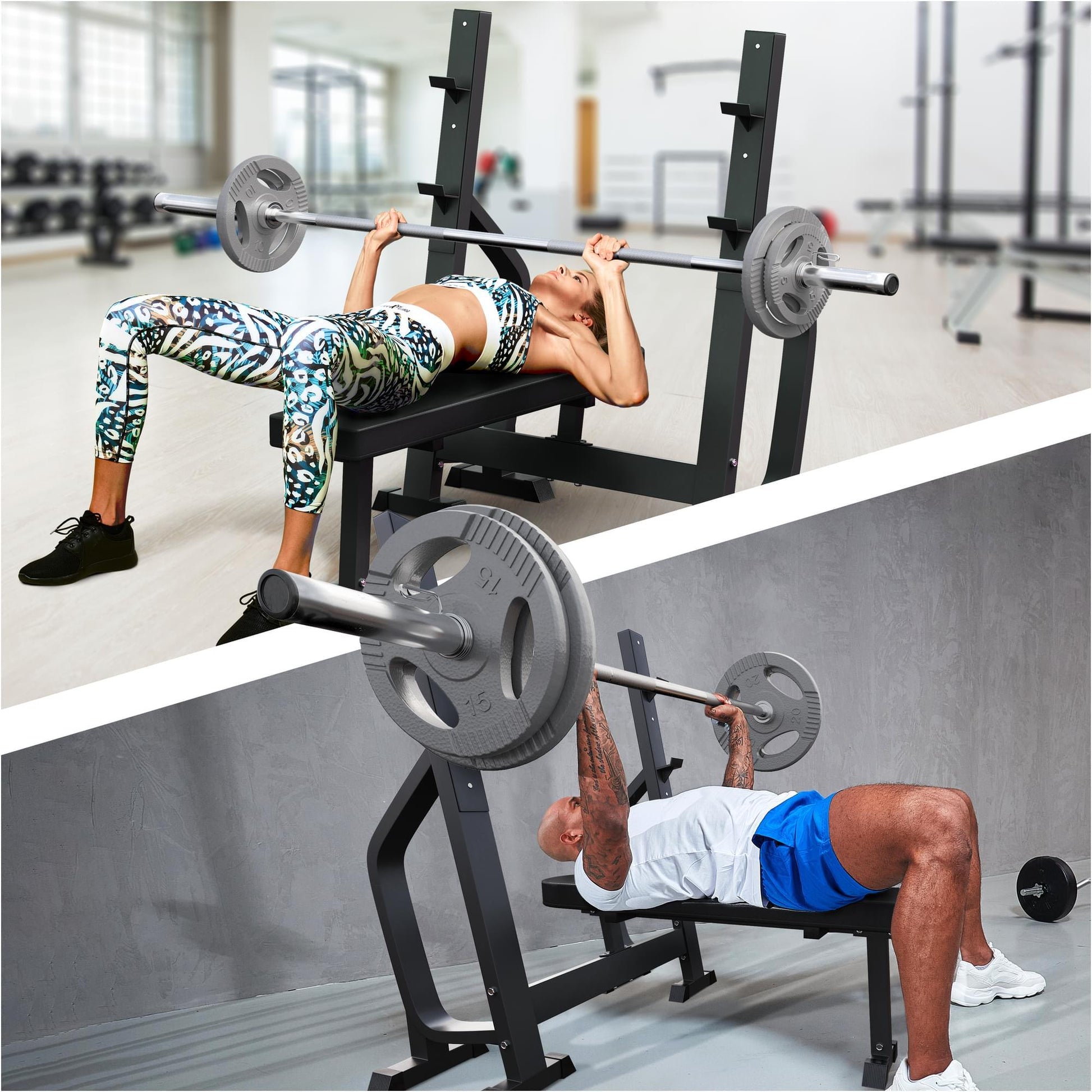 Banc de musculation avec support et set d'haltères olympiques 130 kg - Gorilla Sports France