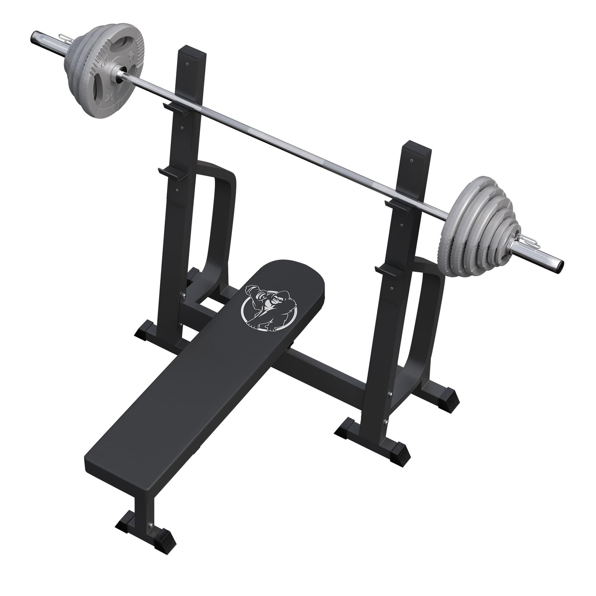 Banc de musculation avec support et set d'haltères olympiques 130 kg - Gorilla Sports France