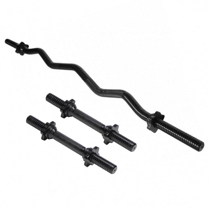 Set d'haltères incluant 2 haltères courts, une barre de curl SZ et des stop-disques - Gorilla Sports France