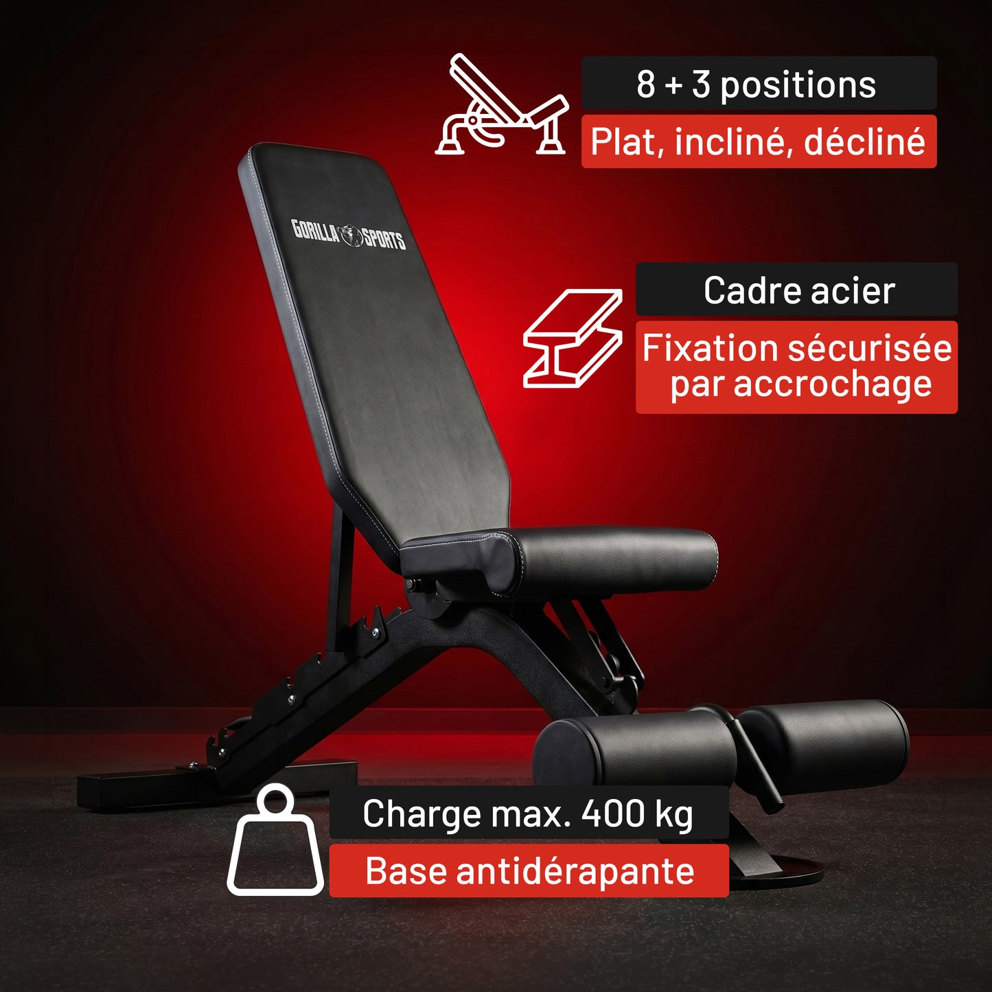Banc de musculation réglable - Dossier inclinable