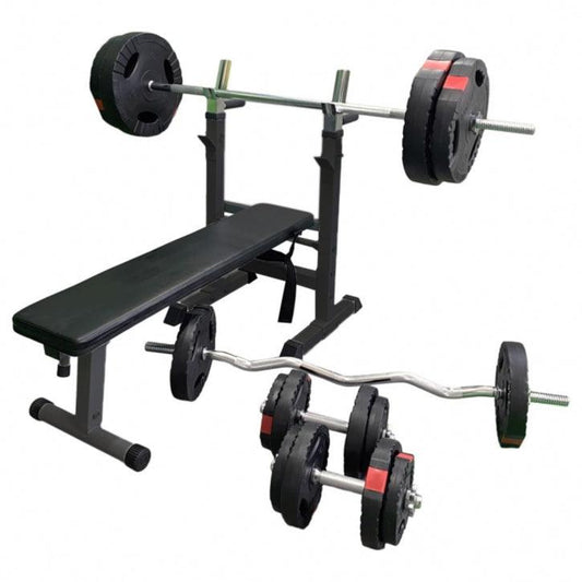 Banc de musculation avec set d'haltères en plastique de 100 kg - Gorilla Sports France