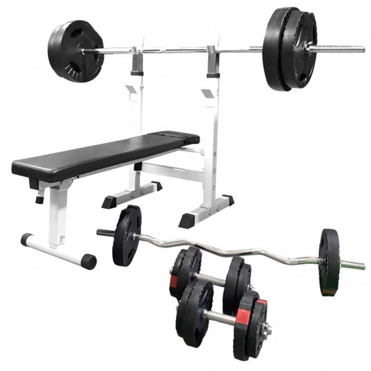 Banc de musculation avec set d'haltères en plastique de 100 kg - Gorilla Sports France