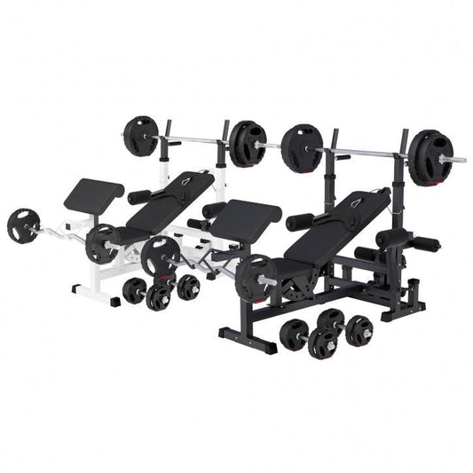 Stations de musculation universelle avec set d'haltères en plastique 100 kg - Gorilla Sports France