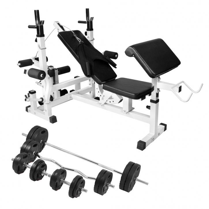 Stations de musculation universelle incluant un set d’haltères en plastique grip de 100 kg - Gorilla Sports France