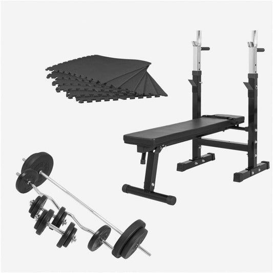 Set complet d'haltères 100 kg avec banc de musculation et tapis de protection du sol - Gorilla Sports France