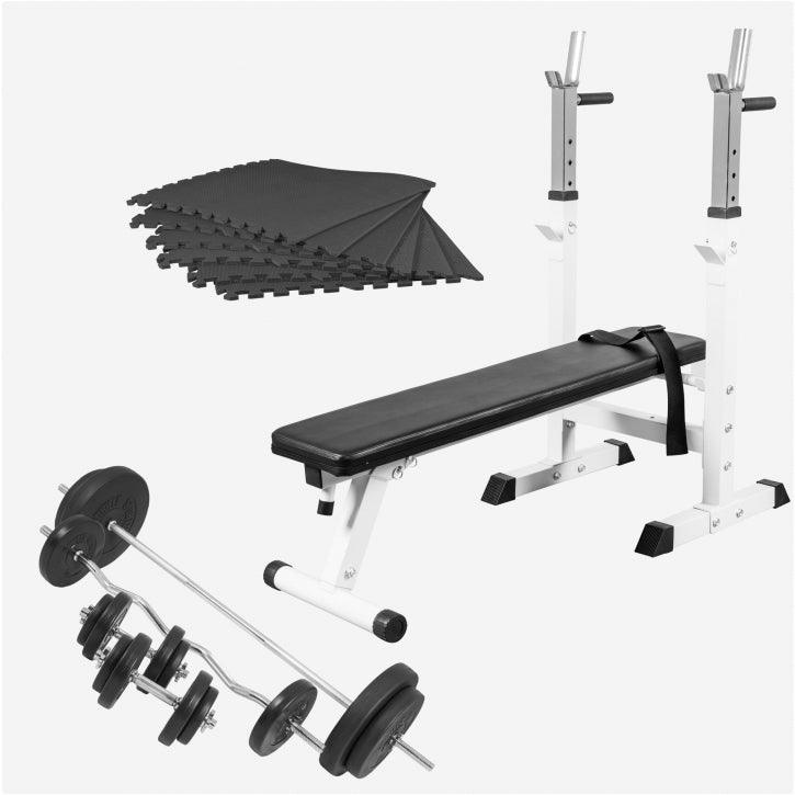 Set complet d'haltères 100 kg avec banc de musculation et tapis de protection du sol - Gorilla Sports France
