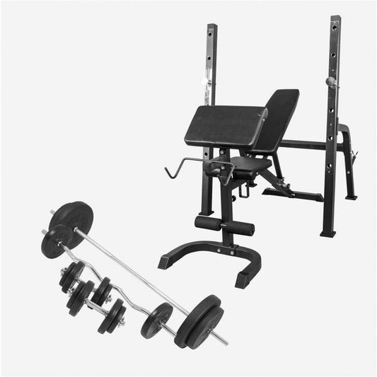 Banc de musculation avec support séparé incluant un set de barres longues 100 kg - Gorilla Sports France