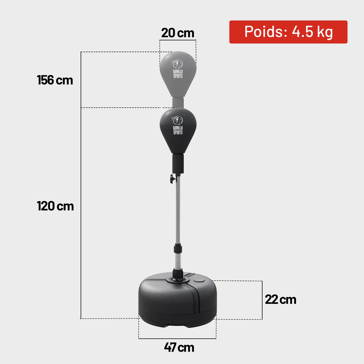 Punching Ball sur Pied (Hauteur 120 - 156 cm)