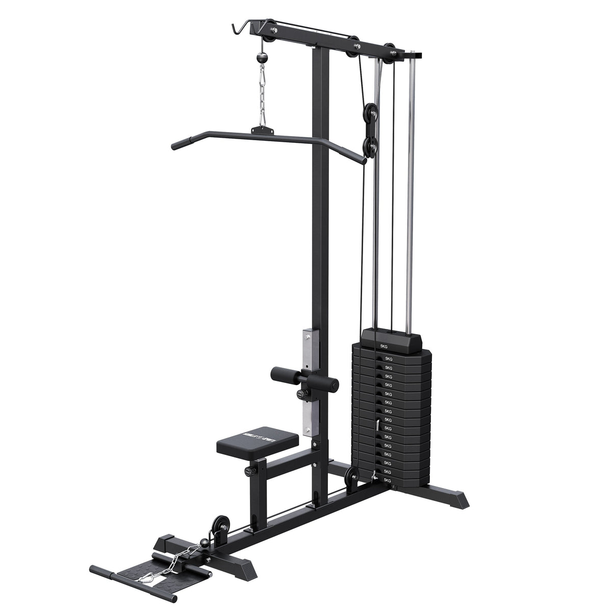 Lat machine multifonction avec bloc de poids de 80 kg – noire