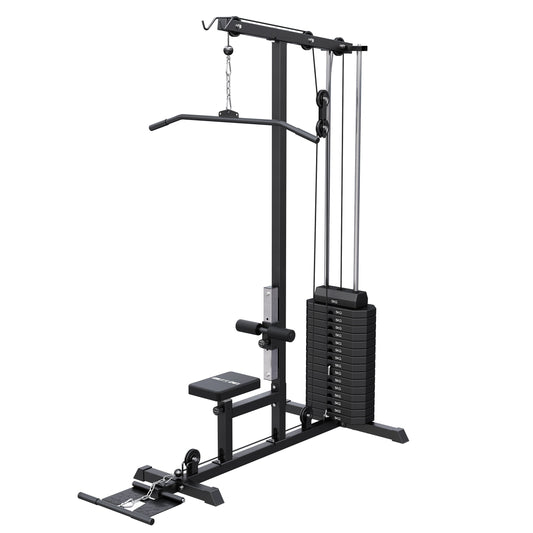 Lat machine multifonction avec bloc de poids de 80 kg – noire
