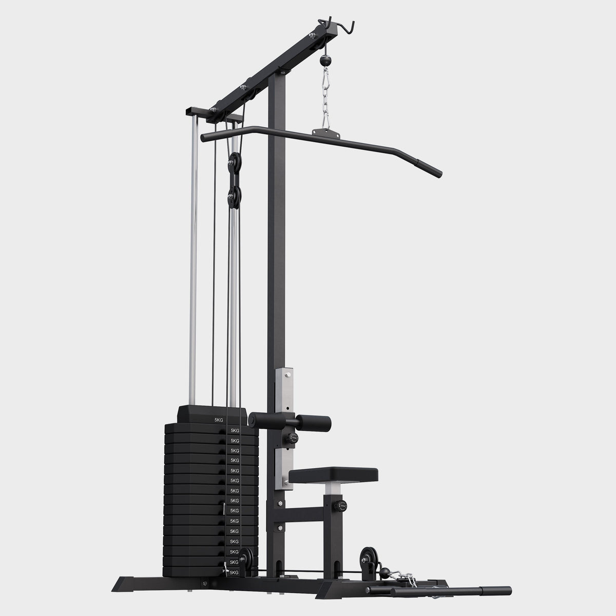 Lat machine multifonction avec bloc de poids de 80 kg – noire