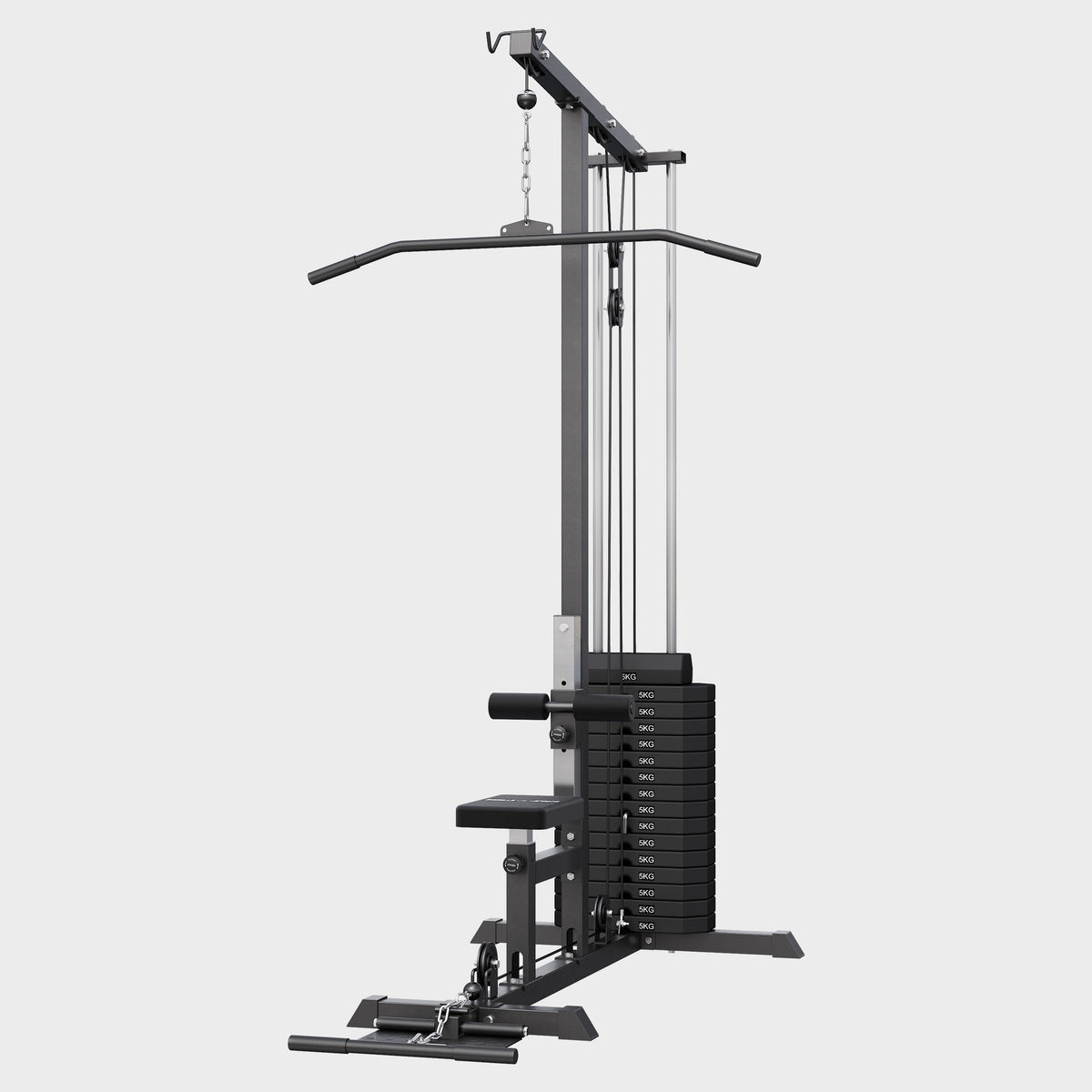 Lat machine multifonction avec bloc de poids de 80 kg – noire