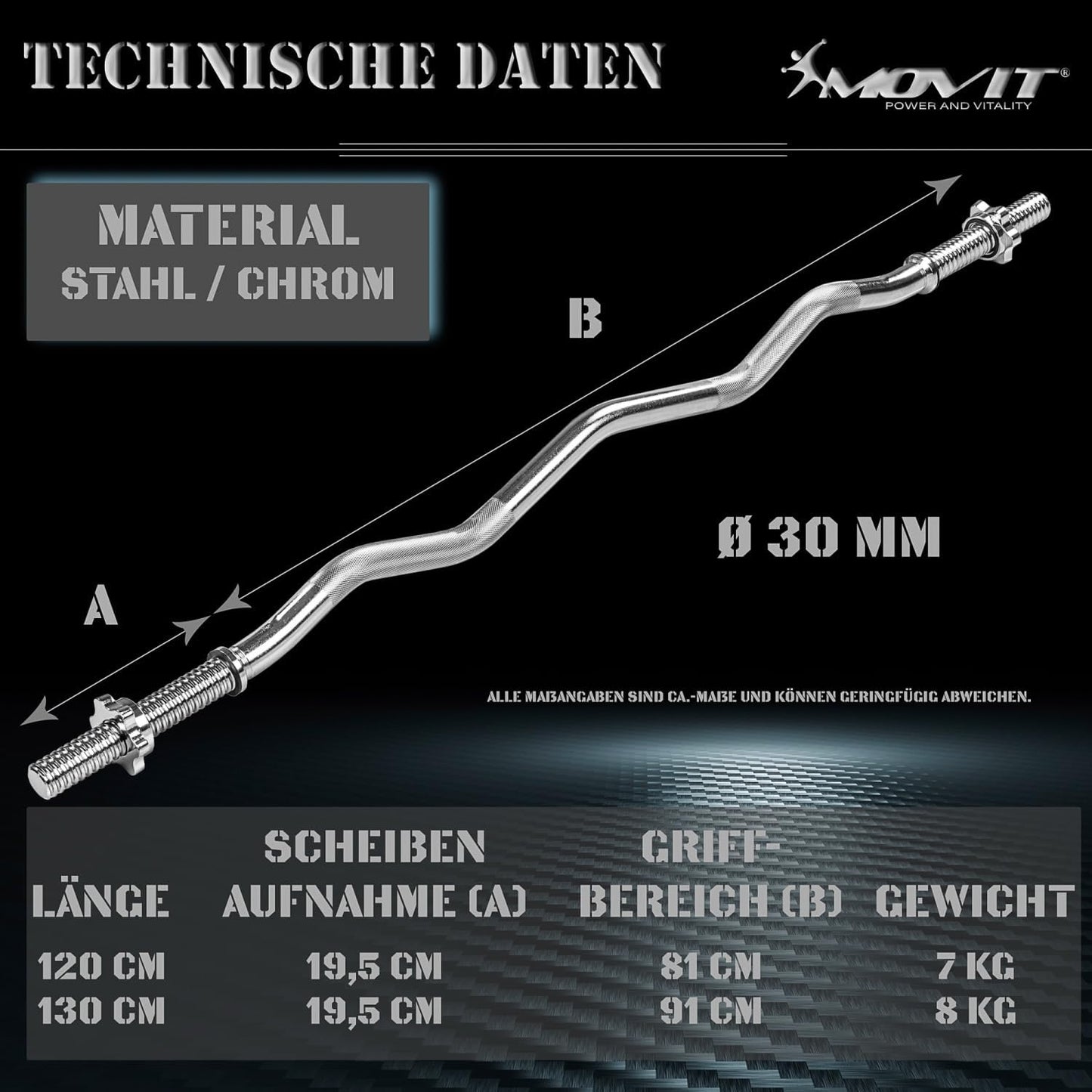 Barre EZ curl 30 mm chromée