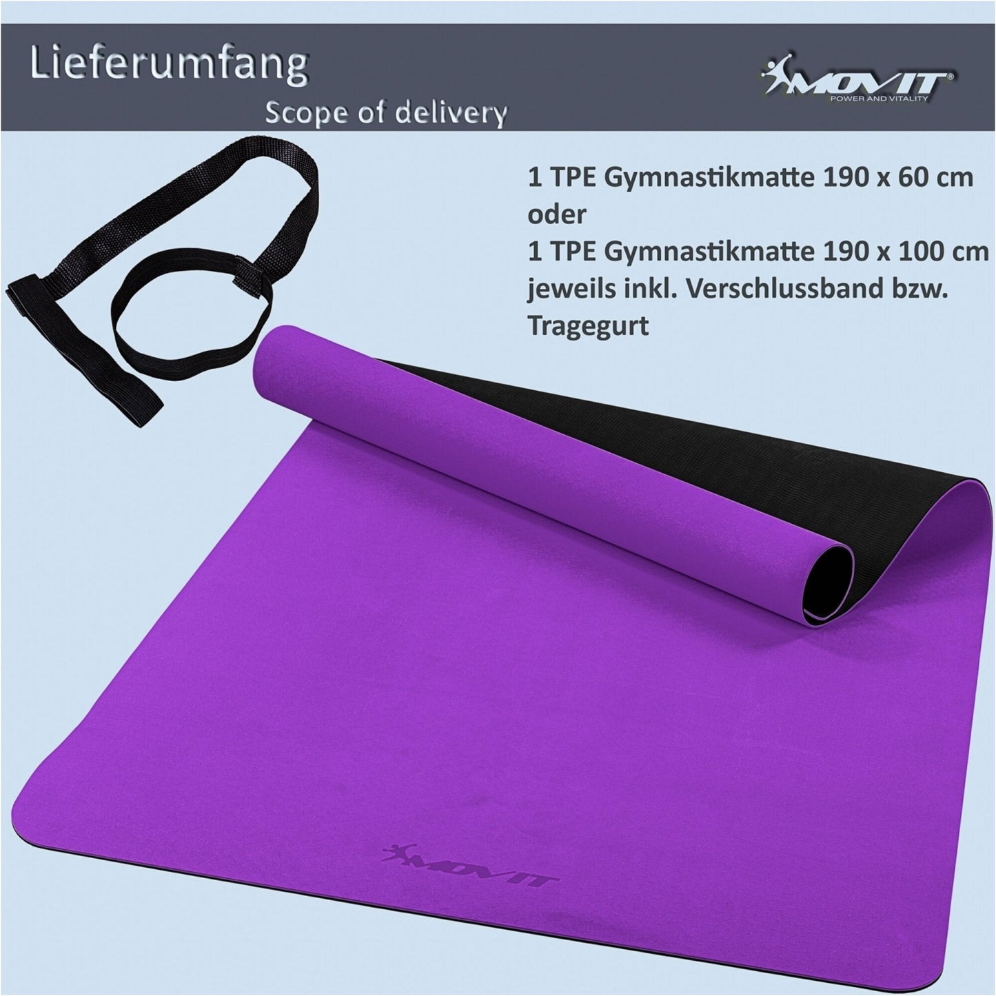Tapis de gymnastique 190 x 100 cm en différentes couleurs