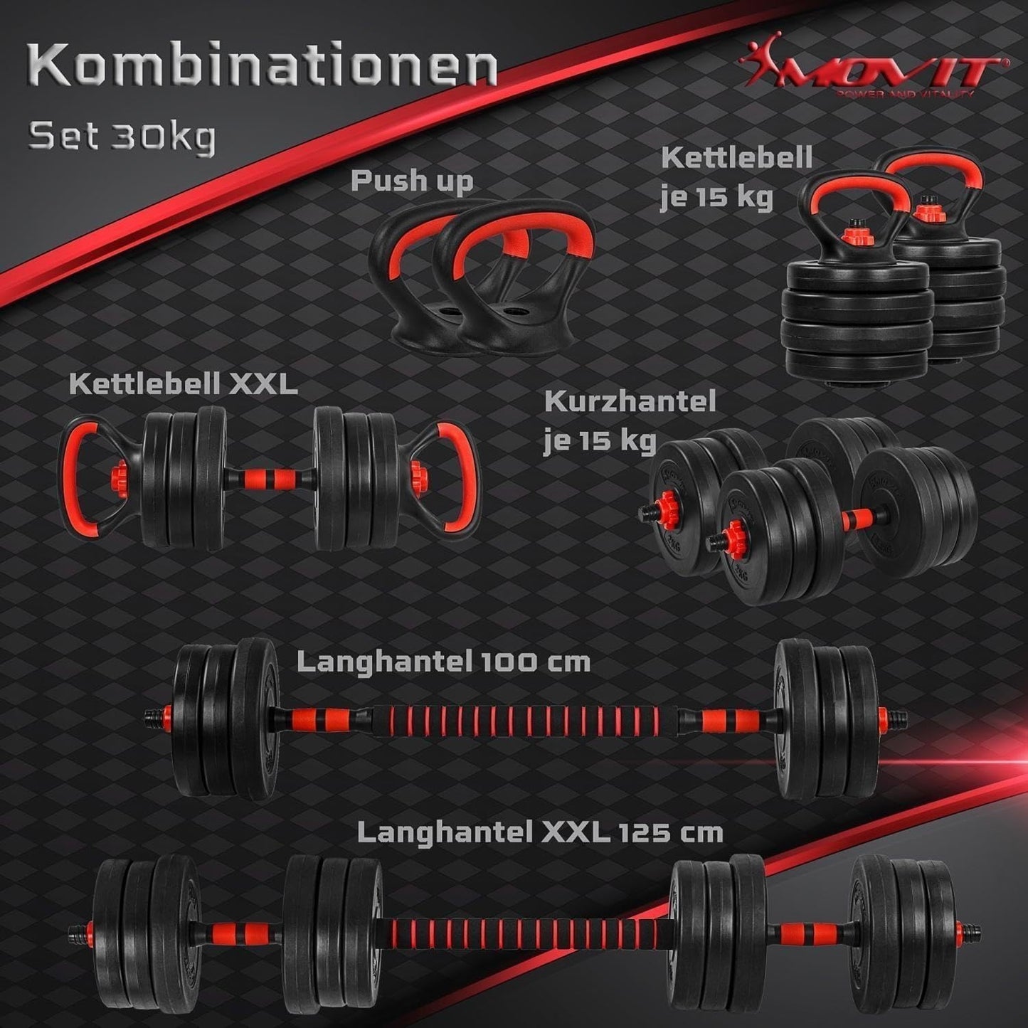 Set d’haltères 6-en-1 20 – 30 kg