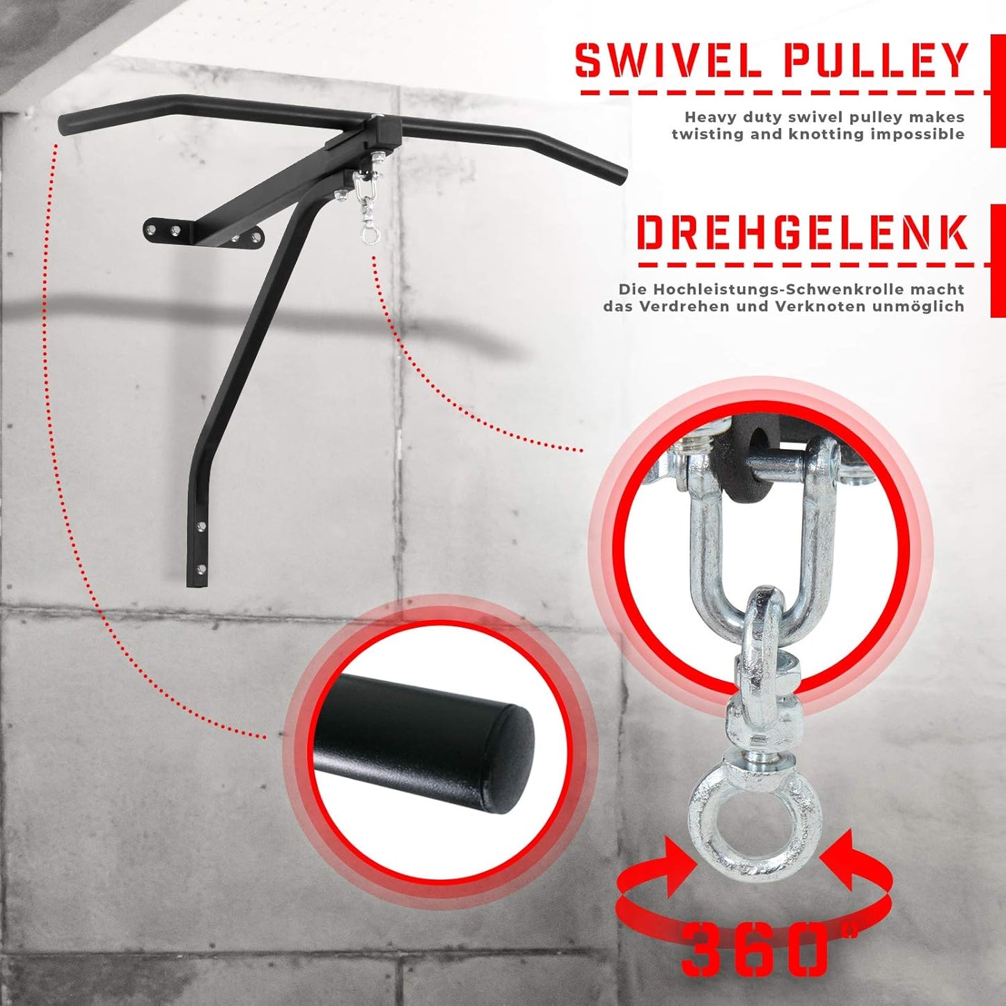 Barre de traction avec support mural pour sac de boxe