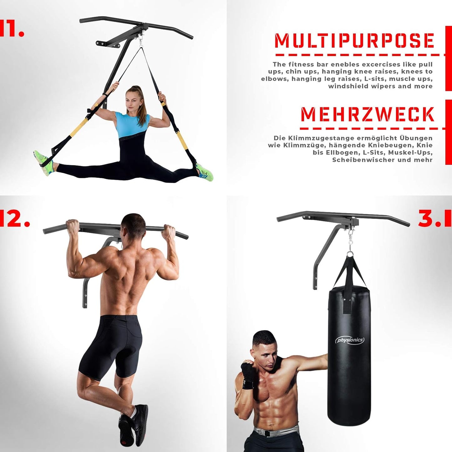 Barre de traction avec support mural pour sac de boxe