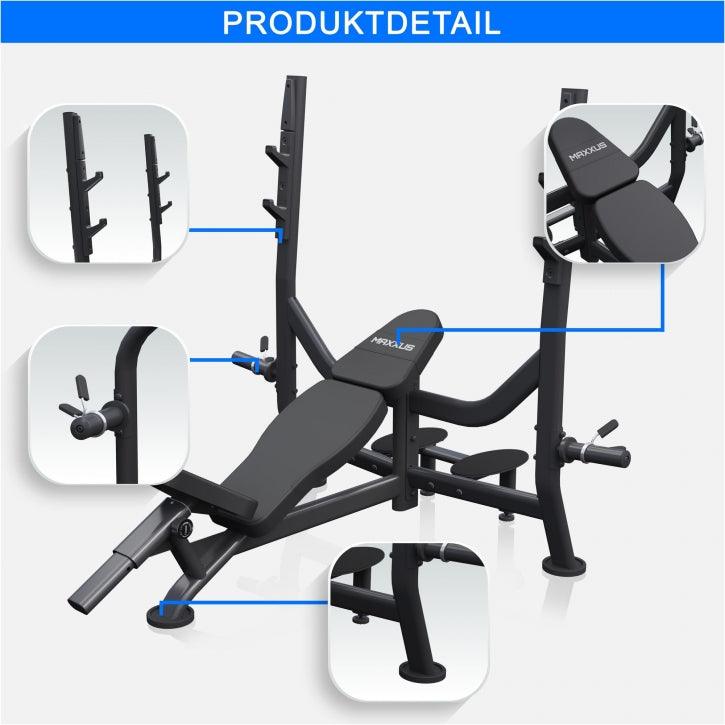 Banc Musculation PRO avec Support et Barre d’Haltères Olympia - Gorilla Sports France