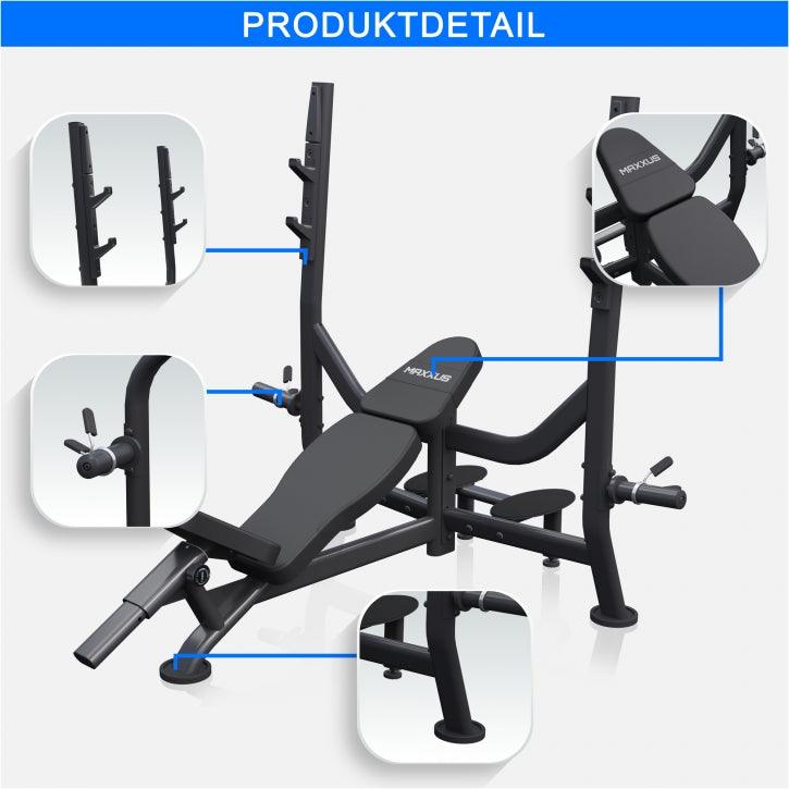 Banc Musculation PRO avec Support et Barre d’Haltères Olympia - Gorilla Sports France
