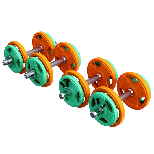 Set d'haltères courts en caoutchouc grip 20 kg avec stop-disques