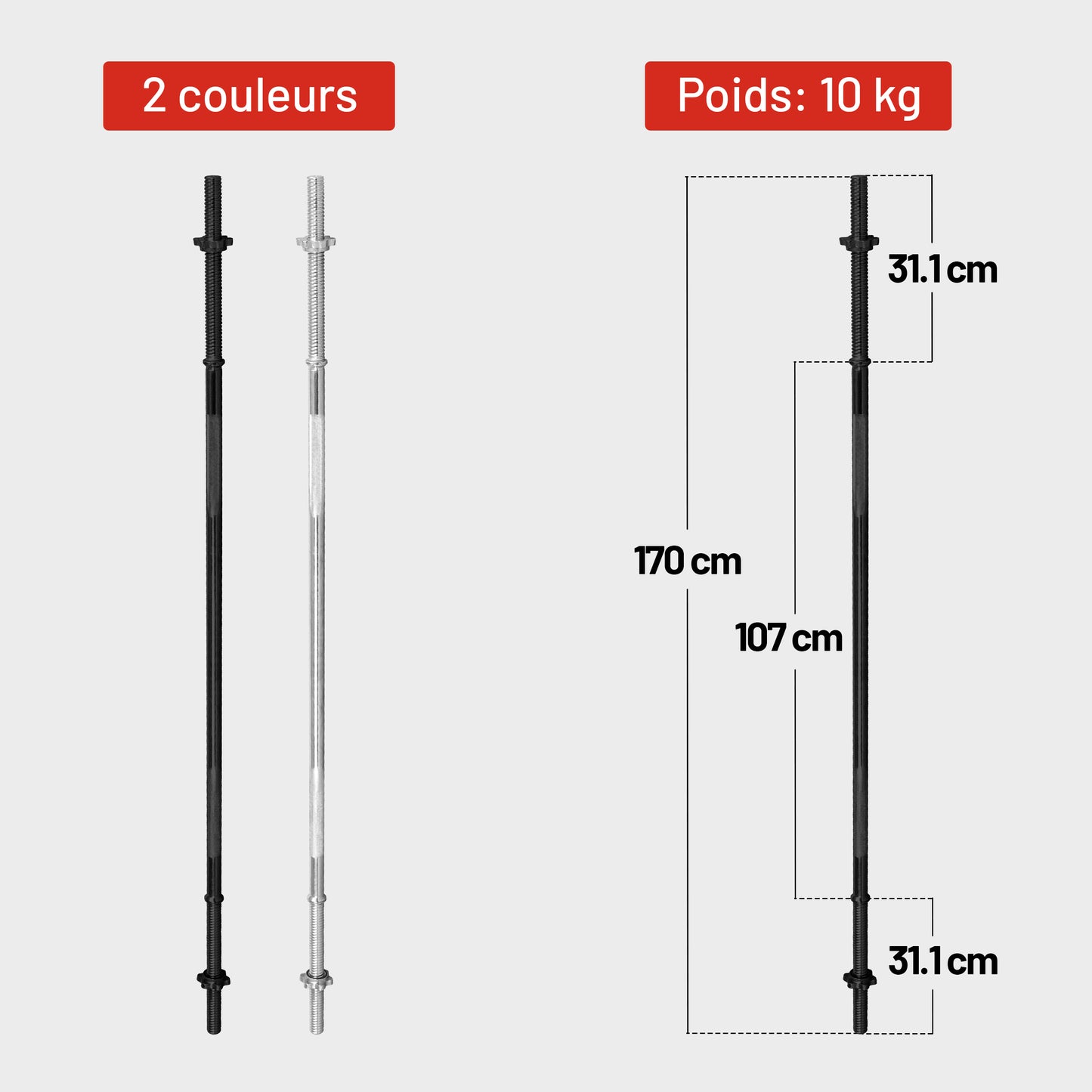 Barre d'haltères 170 cm avec stop-disques