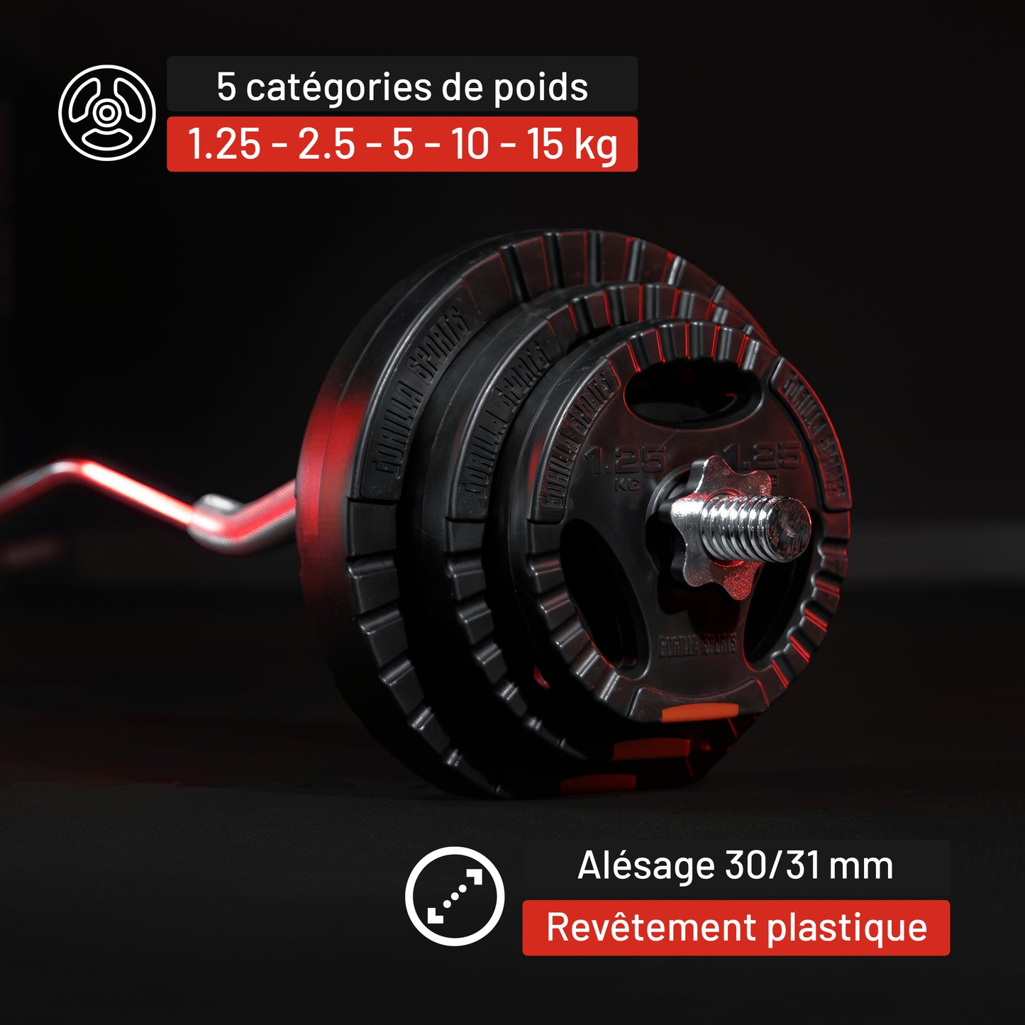 Disques d'haltères en plastique avec poignées 30/31 mm