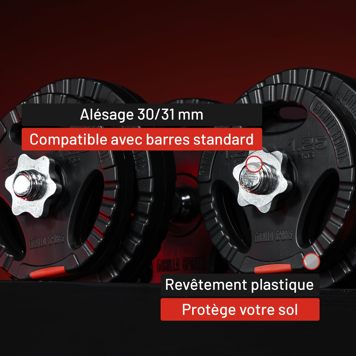 Disques d'haltères en plastique avec poignées 30/31 mm