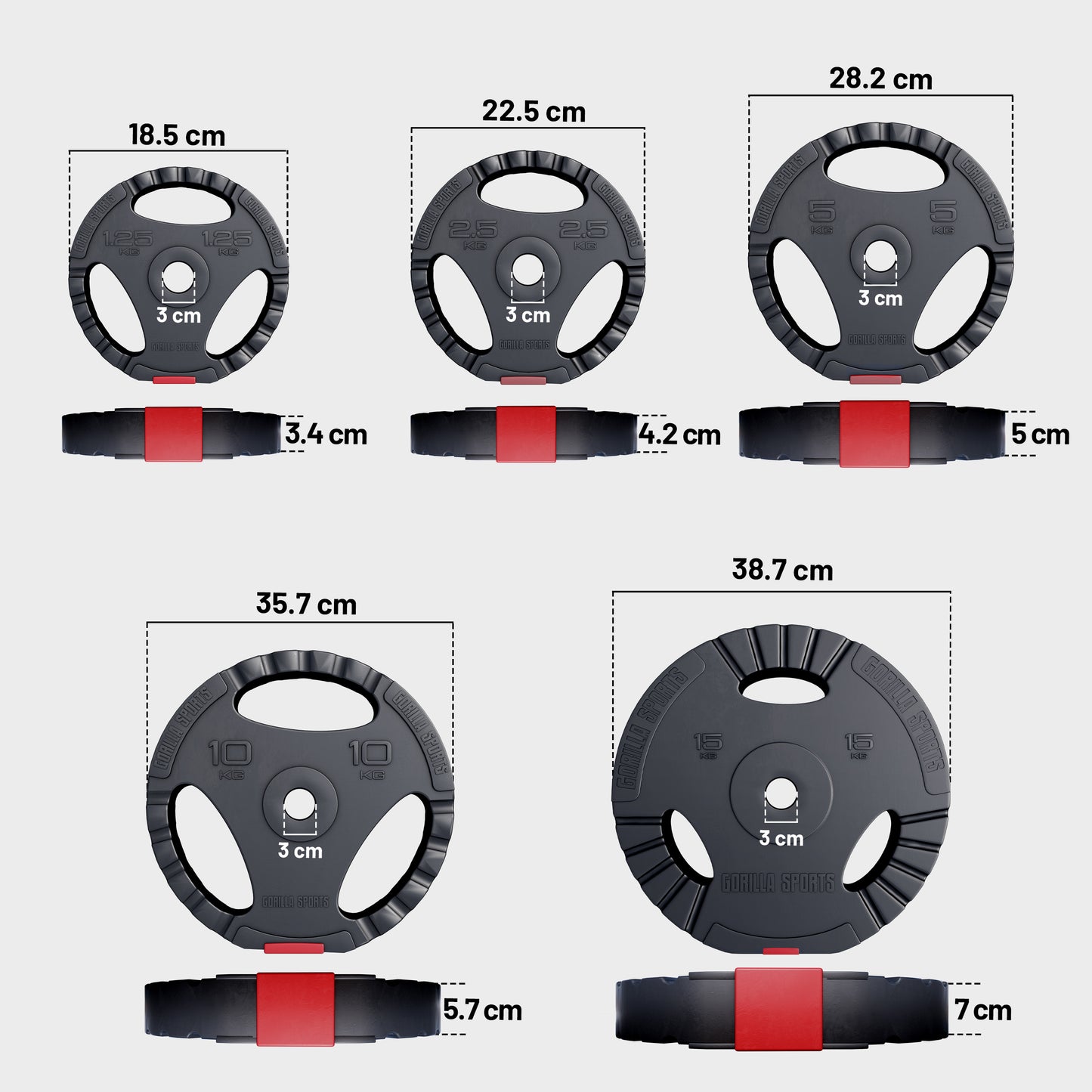 Disques d'haltères en plastique avec poignées 30/31 mm