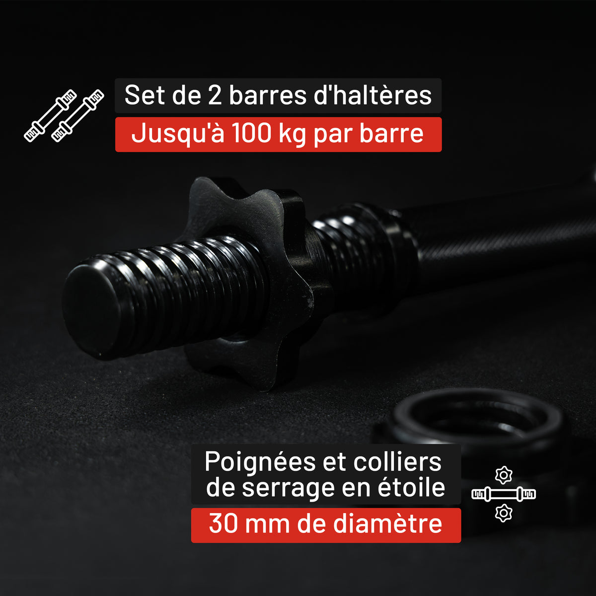 Set de barres d'haltères courtes 35 cm