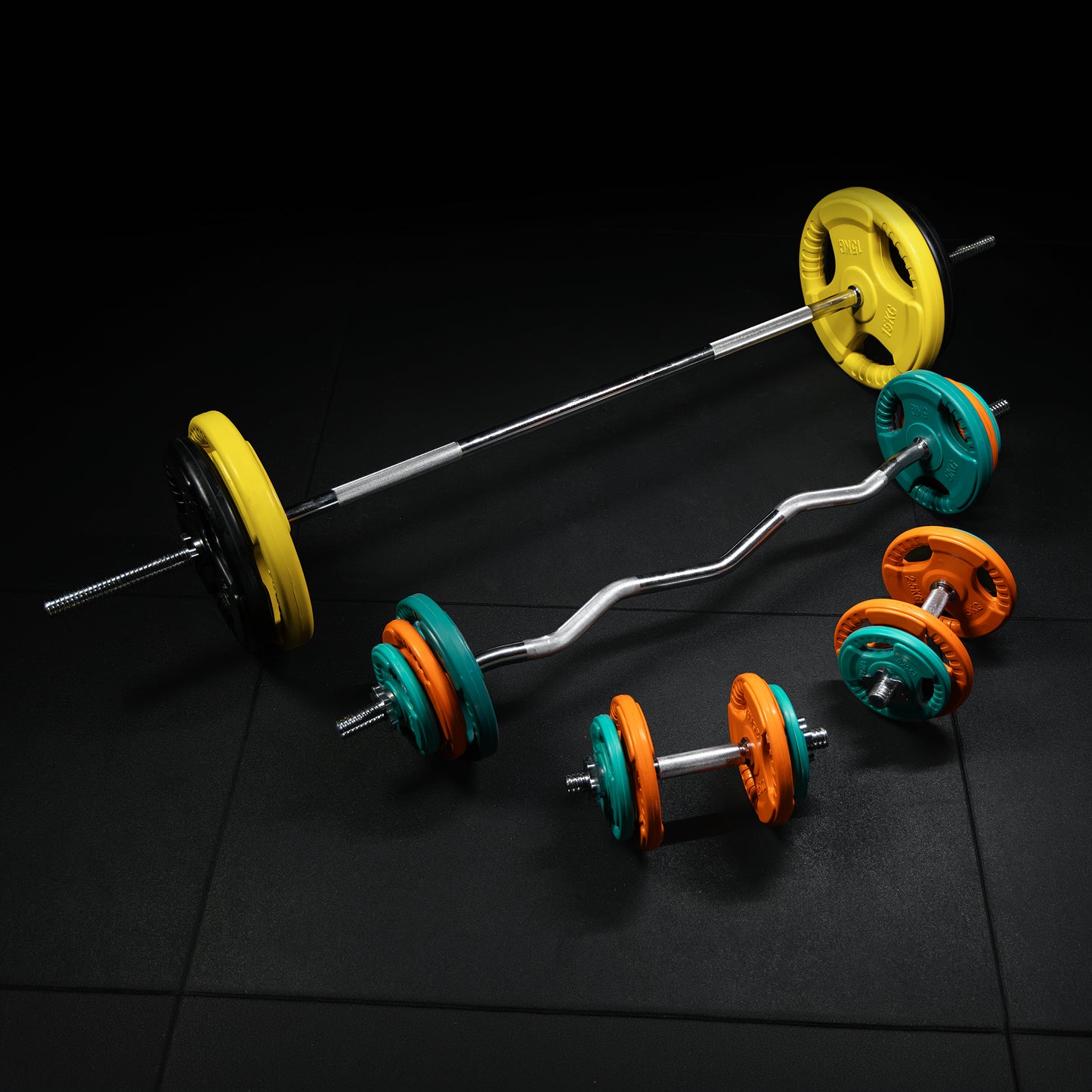 Set d’haltères en caoutchouc 108 kg avec stop-disques