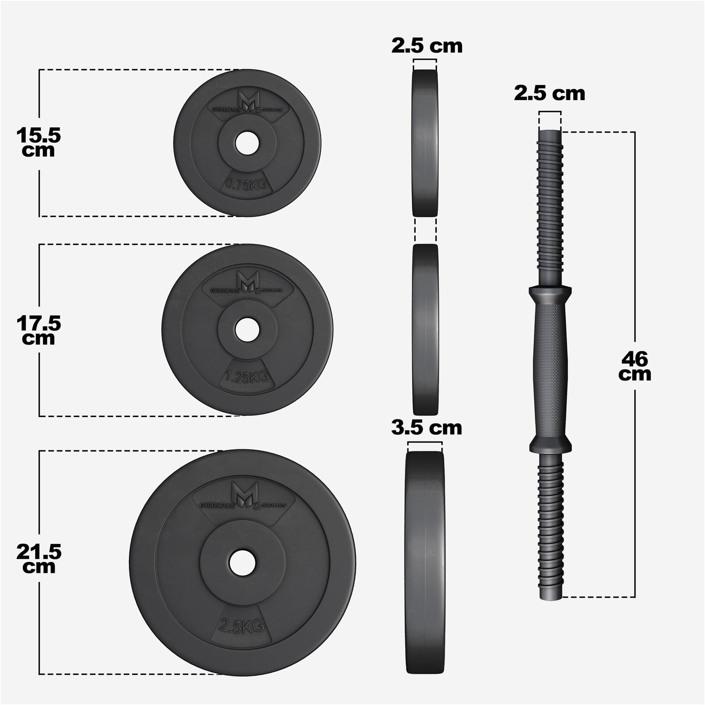 Set d'haltères courts en plastique E-Series 30 kg